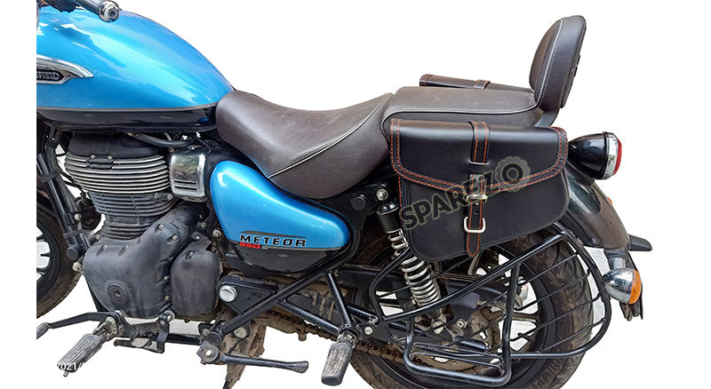 Royal Enfield Meteor 350cc Genuine Leather Black Pannier Bags Pair
