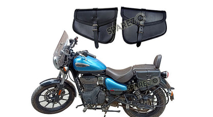 Royal Enfield Meteor 350cc Genuine Leather Pannier Bags Pair Black