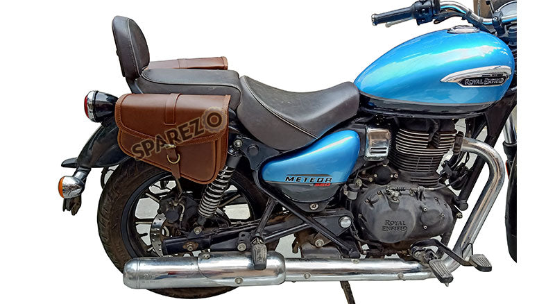 Royal Enfield Meteor 350cc Leather Pannier Bags Pair Brown