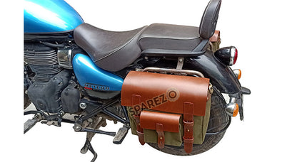 Royal Enfield Meteor 350cc Leather Canvas Bag Olive Color and Mounting Fitting