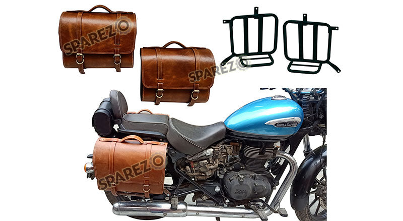 Royal Enfield Meteor 350cc Leather Brown Tan Bags With Mounting Fitting