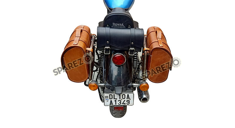 Royal Enfield Meteor 350cc Leather Brown Tan Bags With Mounting Fitting