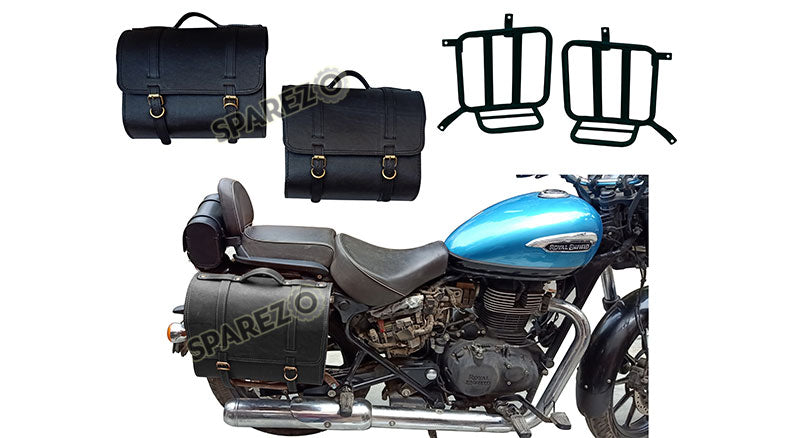 Royal Enfield Meteor 350cc Leather Black Saddle Bag Pair With Mounting