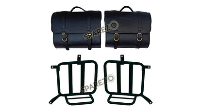Royal Enfield Meteor 350cc Leather Black Saddle Bag Pair With Mounting