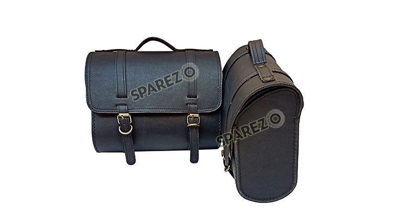 Royal Enfield Meteor 350cc Leather Black Saddle Bag Pair With Mounting