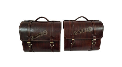Royal Enfield Meteor 350cc Leather Antique Brown Saddle Bag Pair With Mounting