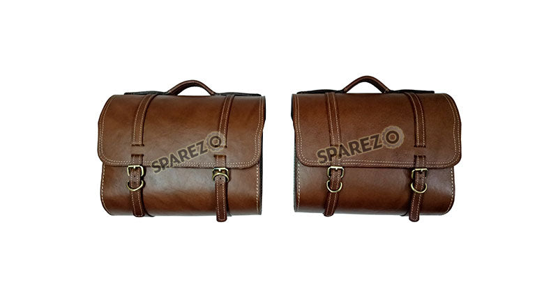 Royal Enfield Meteor 350cc Leather Brown Pannier Bags Pair With Mounting