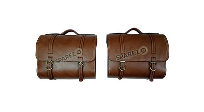 Royal Enfield Meteor 350cc Leather Brown Pannier Bags Pair With Mounting