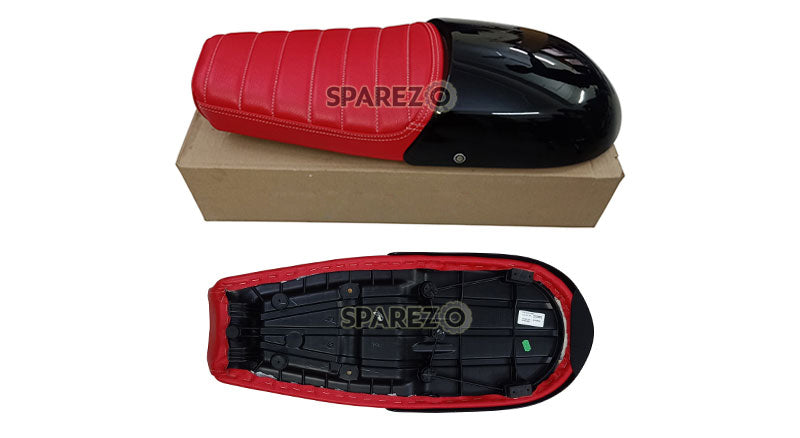 Royal Enfield GT and Interceptor 650cc Red Leather Dual Seat With Black Cowl
