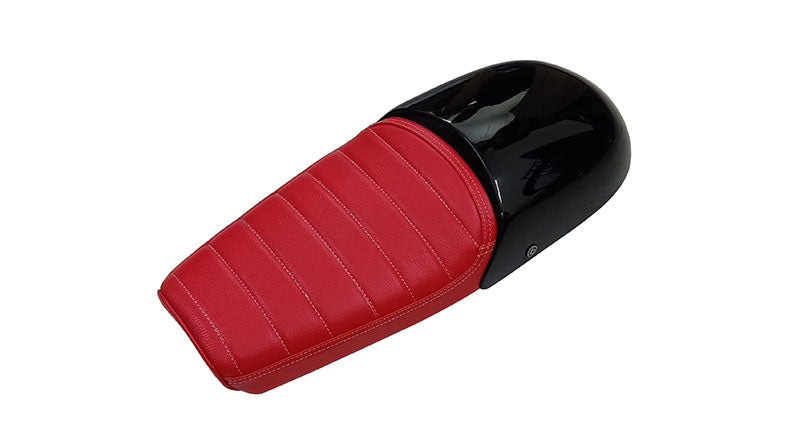 Royal Enfield GT and Interceptor 650cc Red Leather Dual Seat With Black Cowl