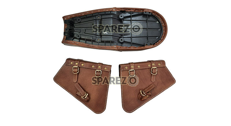 Royal Enfield GT and Interceptor 650cc Leather Dual Seat With Pannier Bags with Mounting D1