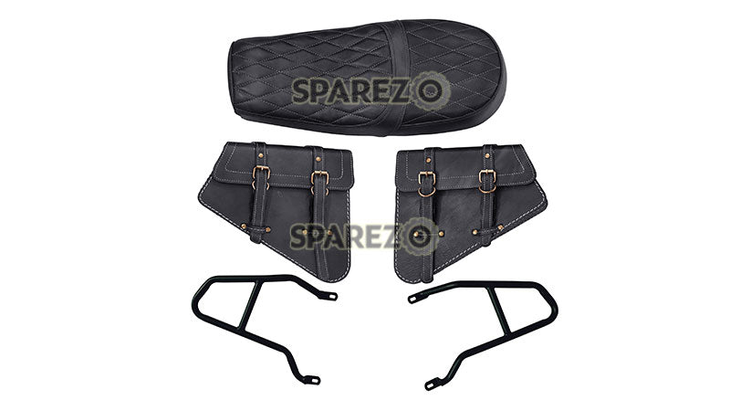 Royal Enfield GT and Interceptor 650cc Leather Dual Seat With Mounting with Pannier Bags