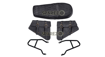 Royal Enfield GT and Interceptor 650cc Leather Dual Seat With Mounting with Pannier Bags