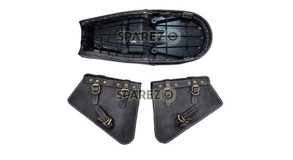 Royal Enfield GT and Interceptor 650cc Leather Dual Seat With Mounting with Pannier Bags D2