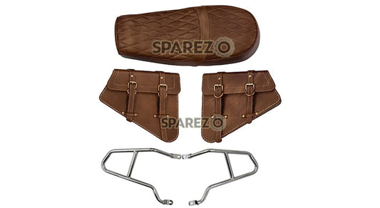 Royal Enfield GT and Interceptor 650cc Leather Dual Seat With Pannier Bags with Mounting D1