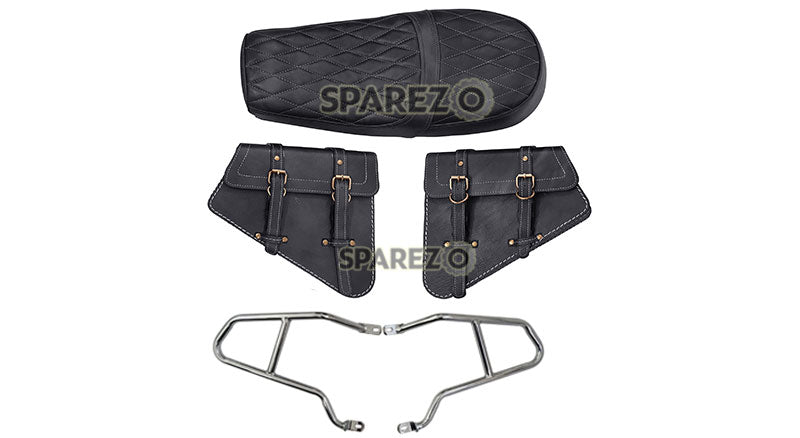 Royal Enfield GT and Interceptor 650cc Leather Dual Seat With Mounting with Pannier Bags D2