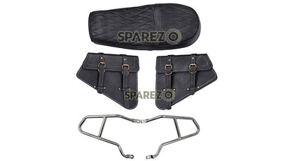 Royal Enfield GT and Interceptor 650cc Leather Dual Seat With Mounting with Pannier Bags D2