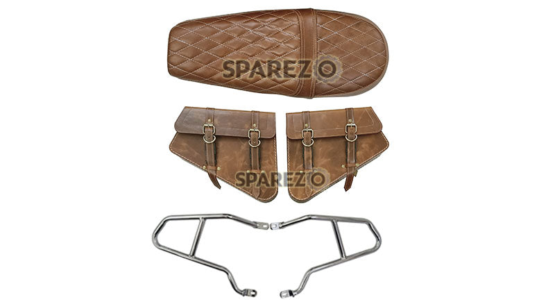 Royal Enfield GT Continental and Interceptor 650cc Leather Dual Seat With Mounting with Pannier Bags D3