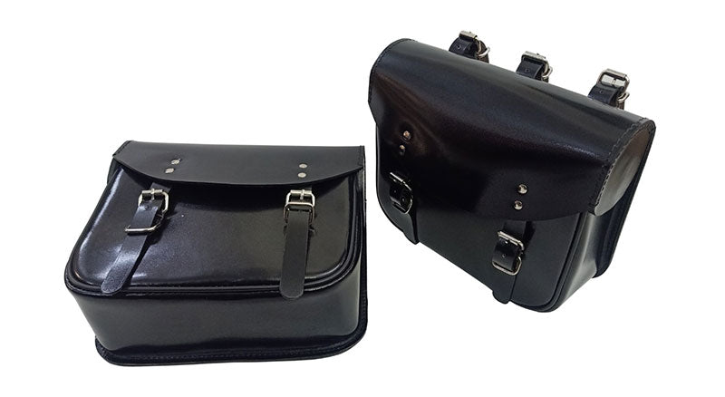 Royal Enfield Meteor 350cc Leather Saddle Bags Glossy Black With Mounting Pair