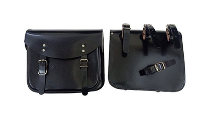 Royal Enfield Meteor 350cc Leather Saddle Bags Glossy Black With Mounting Pair