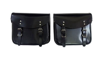 Royal Enfield Meteor 350cc Leather Saddle Bags Glossy Black With Mounting Pair