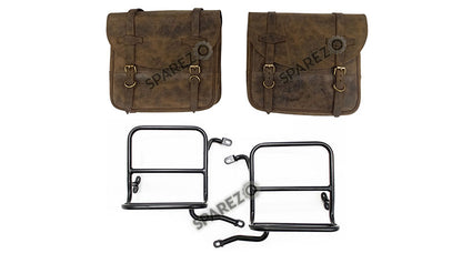 Royal Enfield Classic 350cc 500cc Leather Saddle Bags Dust Color With Mounting