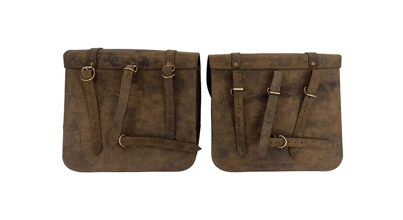 Royal Enfield Meteor 350cc Leather Saddle Bags Dust Color With Mounting Pair