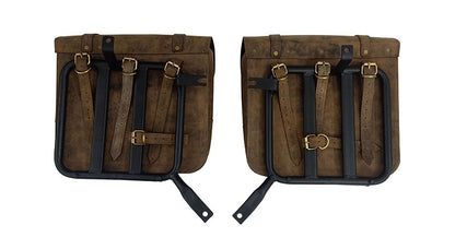 Royal Enfield Meteor 350cc Leather Saddle Bags Dust Color With Mounting Pair