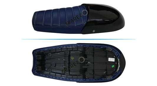 Royal Enfield GT and Interceptor 650 Blue Genuine Leather Dual Seat with Black Cowl