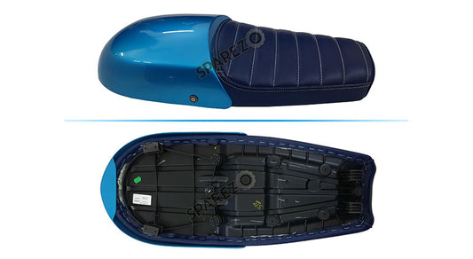 Royal Enfield GT and Interceptor 650 Blue Genuine Leather Dual Seat with Blue Cowl