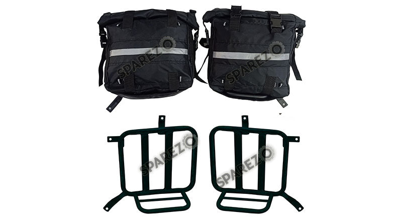 Royal Enfield Meteor 350cc Canvas Saddle Bags Pair Black With Mounting D1