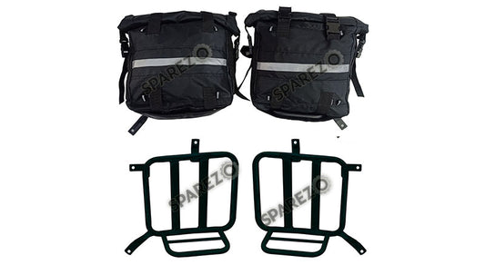 Royal Enfield Meteor 350cc Canvas Saddle Bags Pair Black With Mounting D1