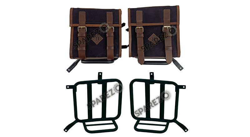 Royal Enfield Meteor 350cc Canvas and Leather Saddle Bags With Mounting Pair D1