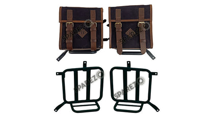 Royal Enfield Meteor 350cc Canvas and Leather Saddle Bags With Mounting Pair D1