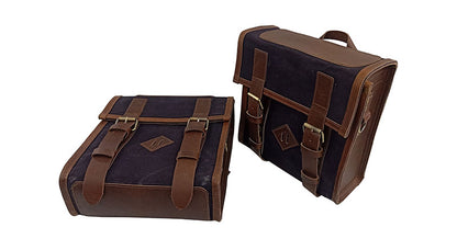 Royal Enfield Meteor 350cc Canvas and Leather Saddle Bags With Mounting Pair D1