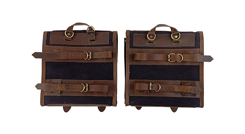 Royal Enfield Meteor 350cc Canvas and Leather Saddle Bags With Mounting Pair D1