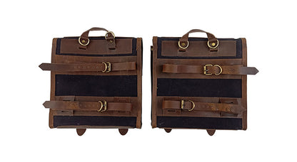 Royal Enfield Meteor 350cc Canvas and Leather Saddle Bags With Mounting Pair D1