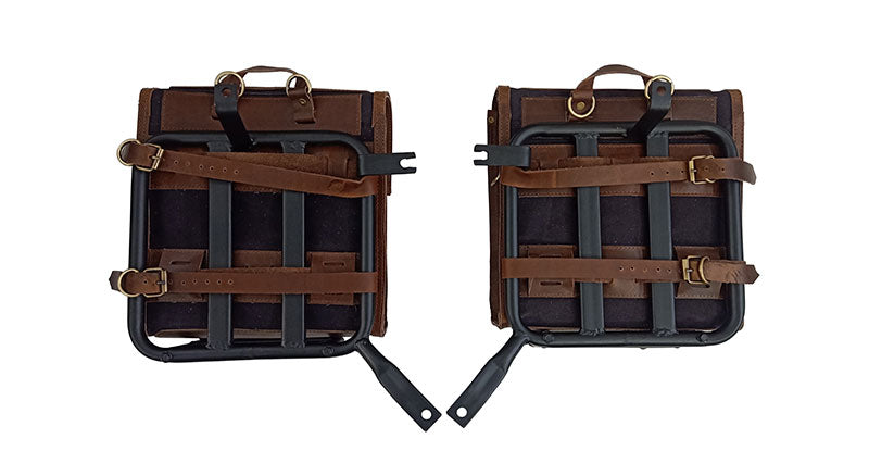 Royal Enfield Meteor 350cc Canvas and Leather Saddle Bags With Mounting Pair D1