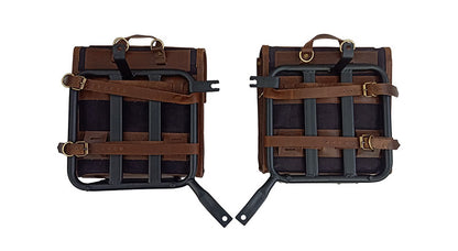 Royal Enfield Meteor 350cc Canvas and Leather Saddle Bags With Mounting Pair D1