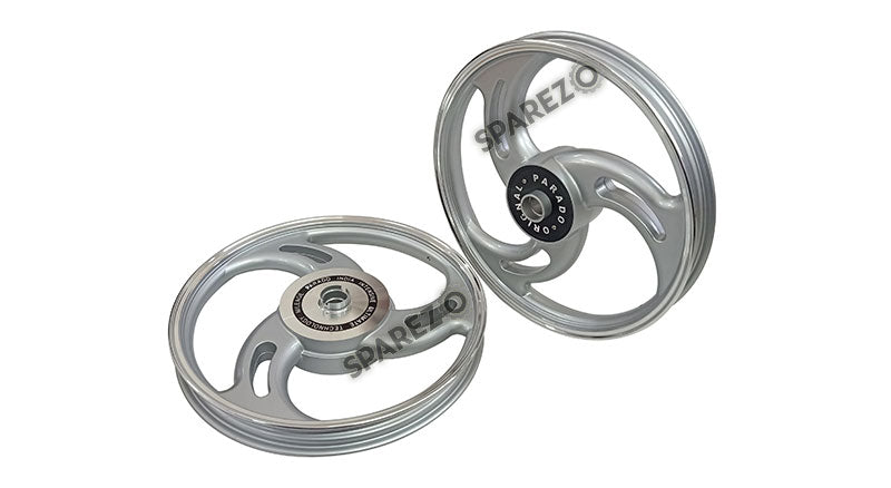 Royal Enfield Bullet 500cc Parado Front and Rear 3 Spoke Silver Alloy Wheel Rims
