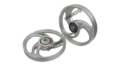 Royal Enfield Bullet 500cc Parado Front and Rear 3 Spoke Silver Alloy Wheel Rims