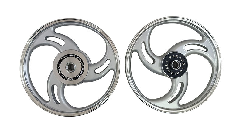 Royal Enfield Bullet 500cc Parado Front and Rear 3 Spoke Silver Alloy Wheel Rims