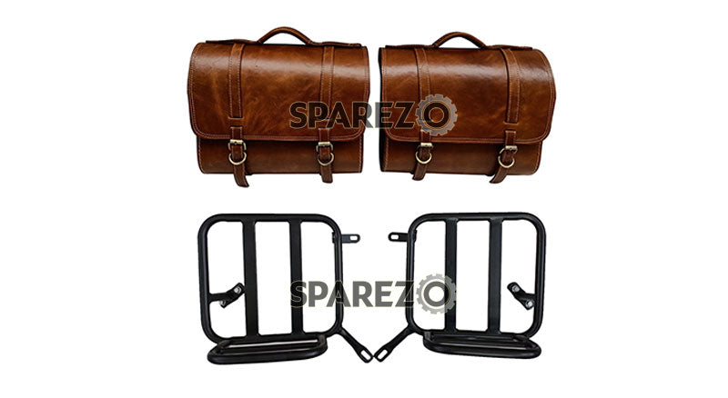 Royal Enfield New Classic Reborn 350cc Leather Brown Tan Bags With Mounting Pair