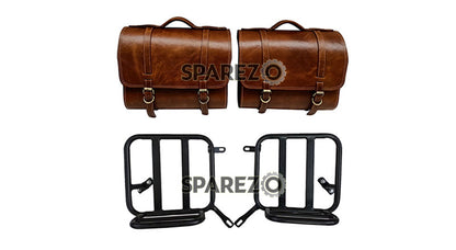 Royal Enfield New Classic Reborn 350cc Leather Brown Tan Bags With Mounting Pair