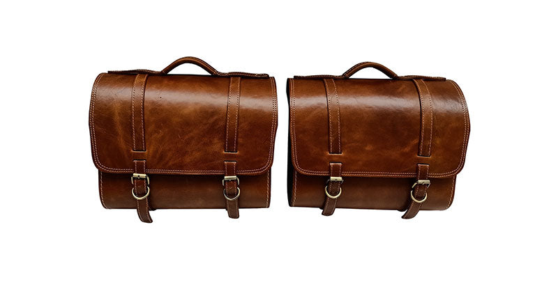 Royal Enfield New Classic Reborn 350cc Leather Brown Tan Bags With Mounting Pair