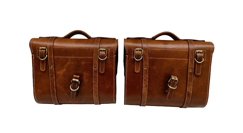 Royal Enfield New Classic Reborn 350cc Leather Brown Tan Bags With Mounting Pair