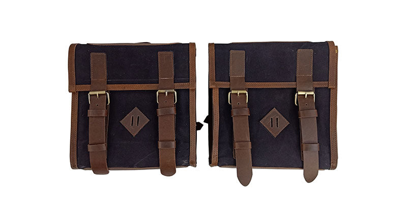 Royal Enfield New Classic Reborn 350 Canvas and Leather Bags With Mounting Pair