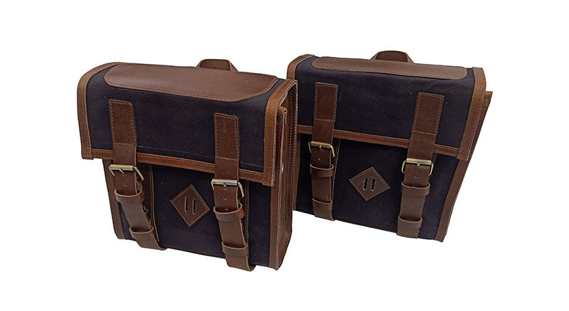 Royal Enfield New Classic Reborn 350 Canvas and Leather Bags With Mounting Pair