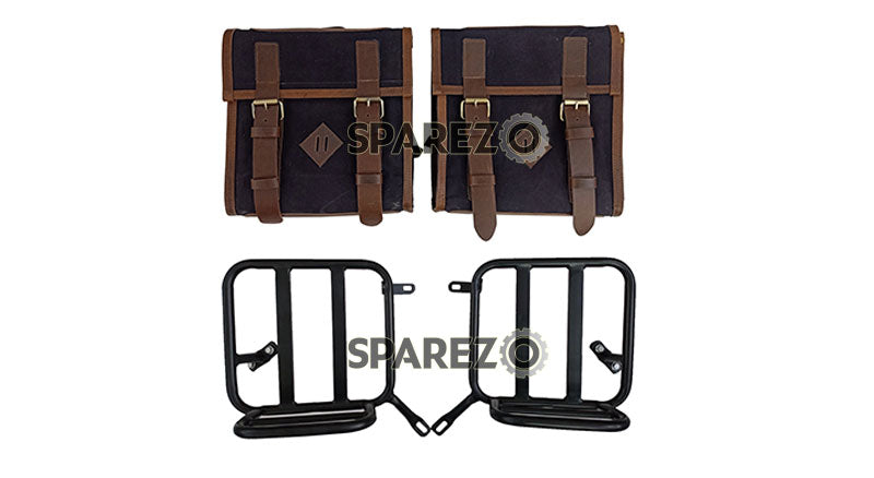 Royal Enfield New Classic Reborn 350 Canvas and Leather Bags With Mounting Pair