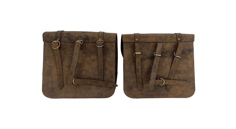 Royal Enfield Hunter 350 Leather Saddle Bags Dust Color With Mounting Pair